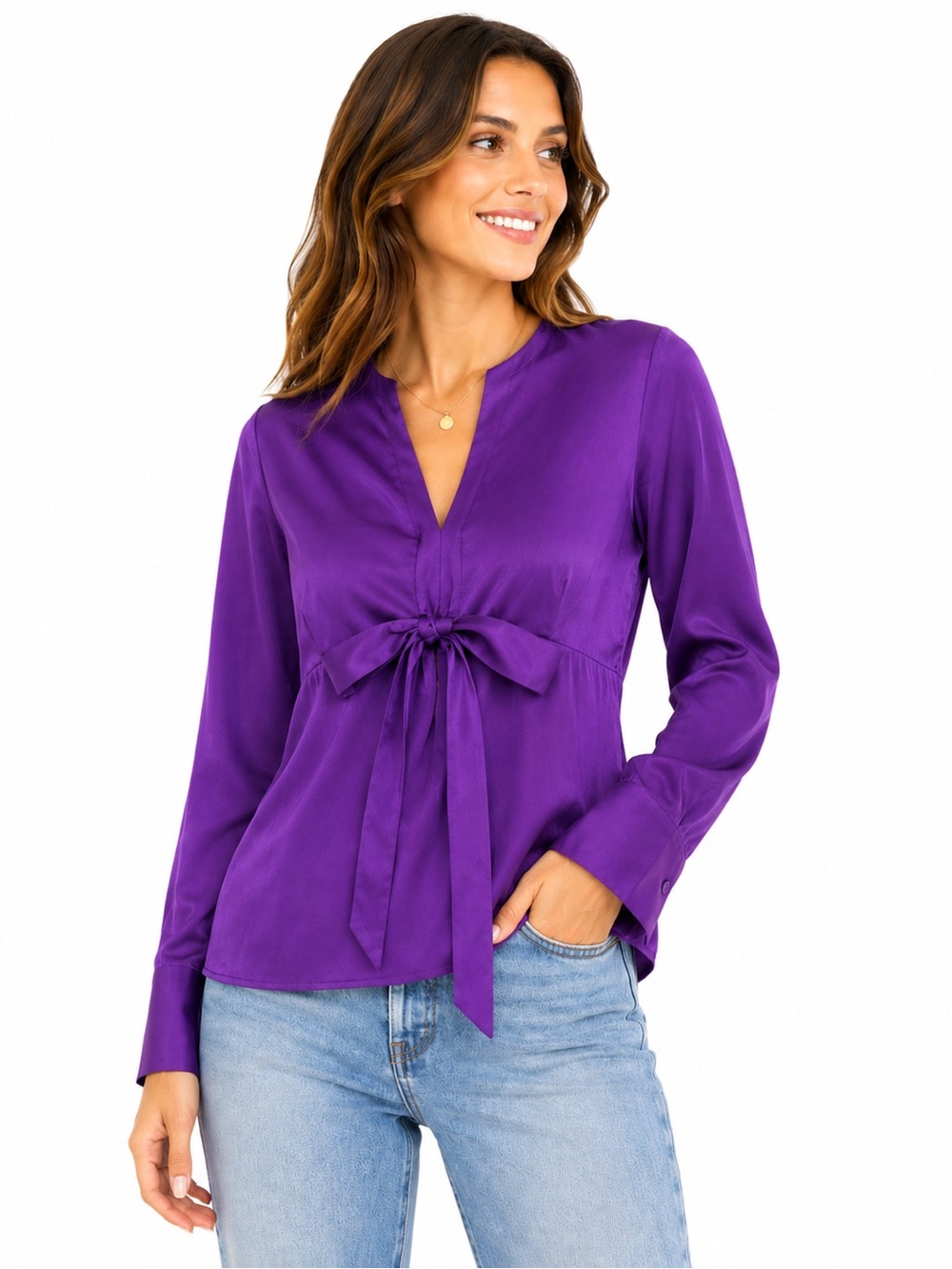 NWT Lulumari Open Tie Back Corset Elegant Purple Button Down Shirt Size Medium